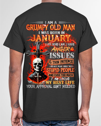 JANUARY - GRUMPY OLD MAN T-SHIRT - FUNNY SKULL ANGER ISSUES TEE - PERFECT GIFT FOR MEN KATE01 / male (SKU12-319-01)