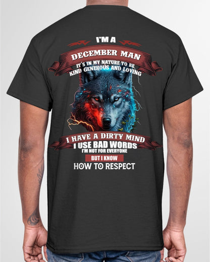 DECEMBER - KNOW HOW TO RESPECT - BIRTHDAY T-SHIRT FOR MEN - KATE12 / male (SKU12-162-12)