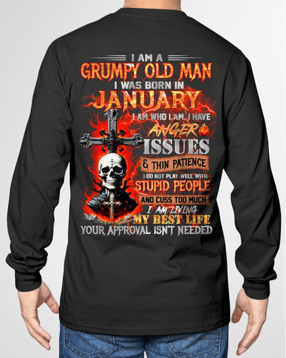 JANUARY - GRUMPY OLD MAN T-SHIRT - FUNNY SKULL ANGER ISSUES TEE - PERFECT GIFT FOR MEN KATE01 / male (SKU12-319-01)