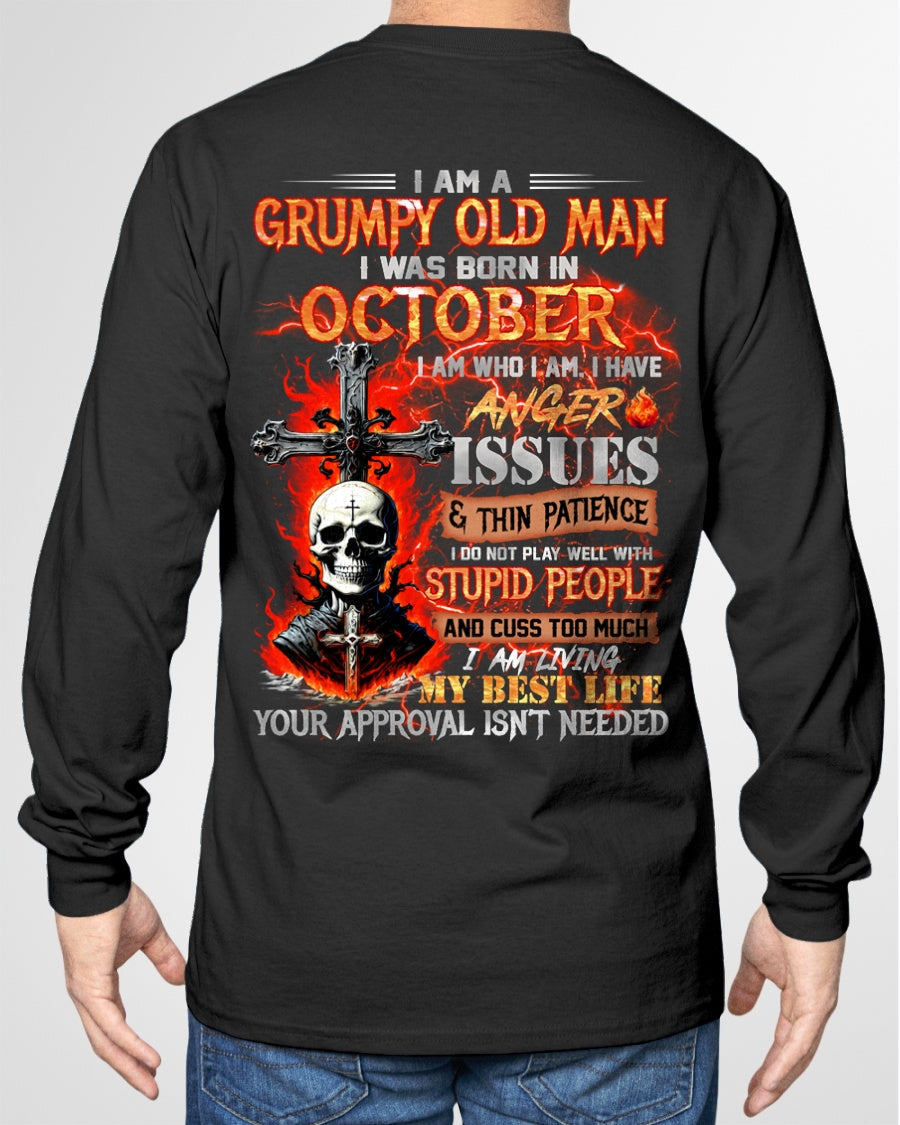 OCTOBER - GRUMPY OLD MAN T-SHIRT - FUNNY SKULL ANGER ISSUES TEE - PERFECT GIFT FOR MEN KATE10 / male (SKU12-319-10)