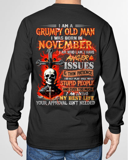 NOVEMBER - GRUMPY OLD MAN T-SHIRT - FUNNY SKULL ANGER ISSUES TEE - PERFECT GIFT FOR MEN KATE11 / male (SKU12-319-11)