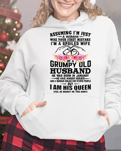 January - Spoiled Wife T-Shirt – Grumpy Old Husband Funny Tee - Perfect Gift From Husband - KATE01 (SKU11-101-01)