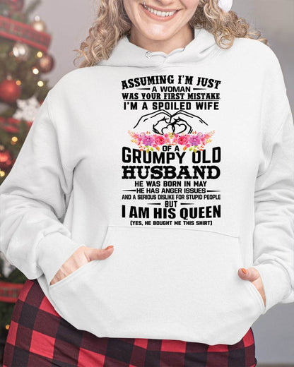 May - Spoiled Wife T-Shirt – Grumpy Old Husband Funny Tee - Perfect Gift From Husband - KATE05 (SKU11-101-05)