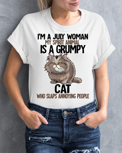 JULY - MY SPIRIT ANIMAL IS A GRUMPY CAT - BIRTHDAY SHIRT FOR WOMEN - KATE07 (SKU12-278-07)