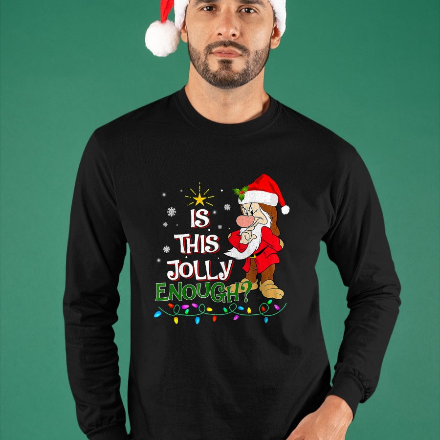 Is This Jolly Enough Grumpy Elf Pajama Christmas Lights T-Shirt - Christmas Unisex T-Shirt/Hoodie/Sweatshirt - HNDS00