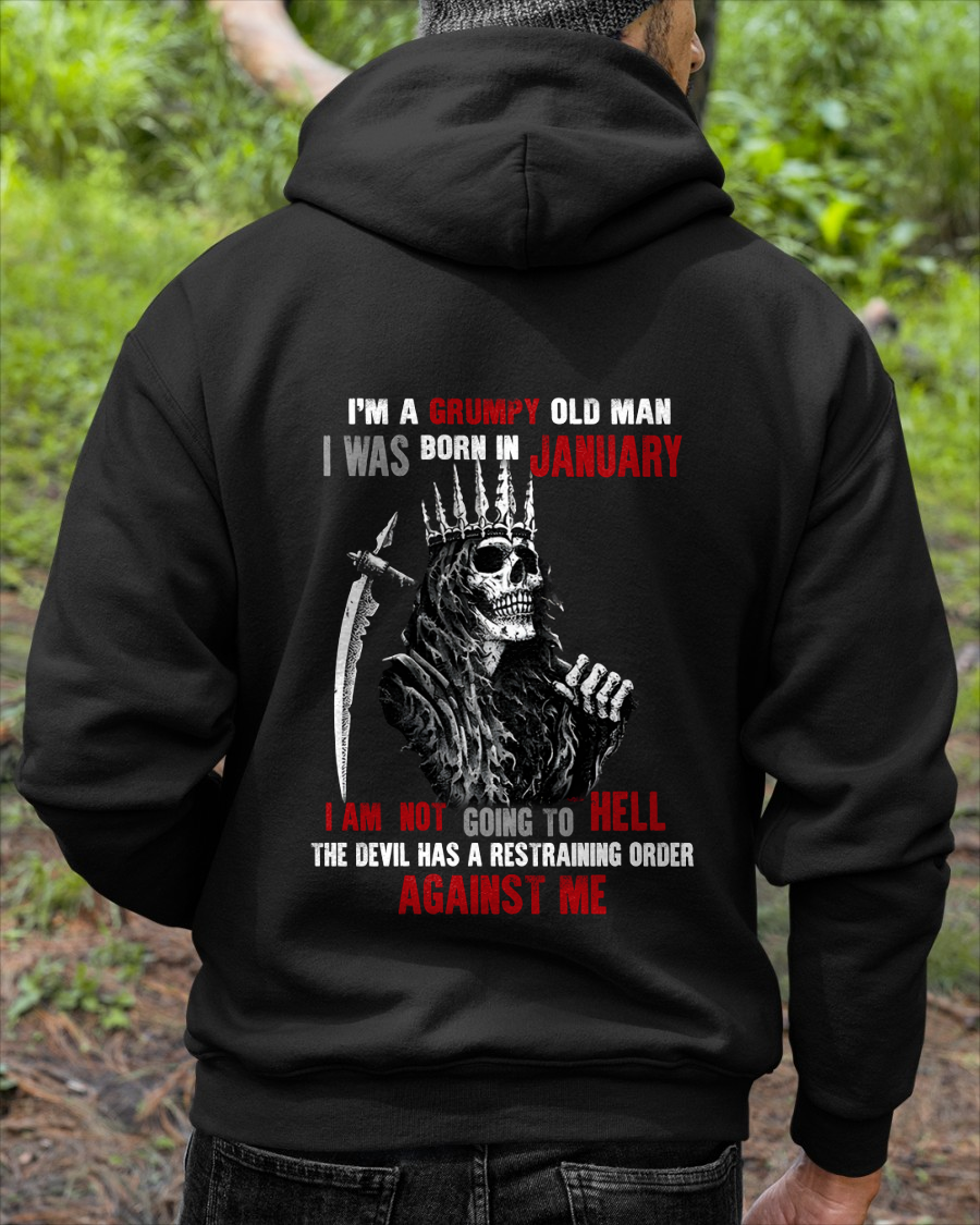 "JANUARY GRUMPY OLD MAN" - Funny Skull Birthday T-Shirt For Men (SKU26T-01139-01)