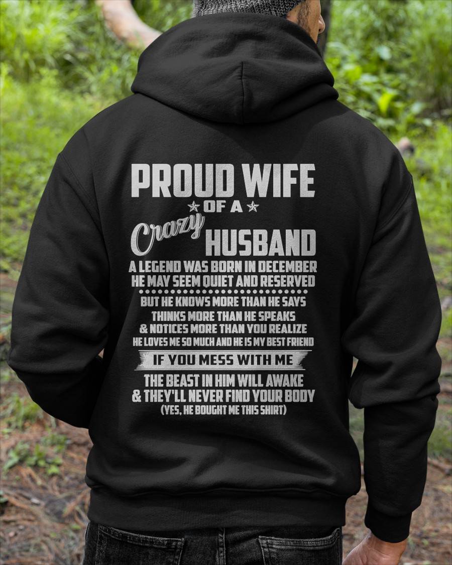 DECEMBER - PROUD WIFE OF A CRAZY HUSBAND- T SHIRT- GIFT FROM HUSBAND -NIKI12 (SKU2606-132-12)