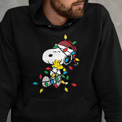 Peanuts - Snoopy Woodstock Christmas Lights T-Shirt - Christmas Unisex T-Shirt/Hoodie/Sweatshirt - HNDS00
