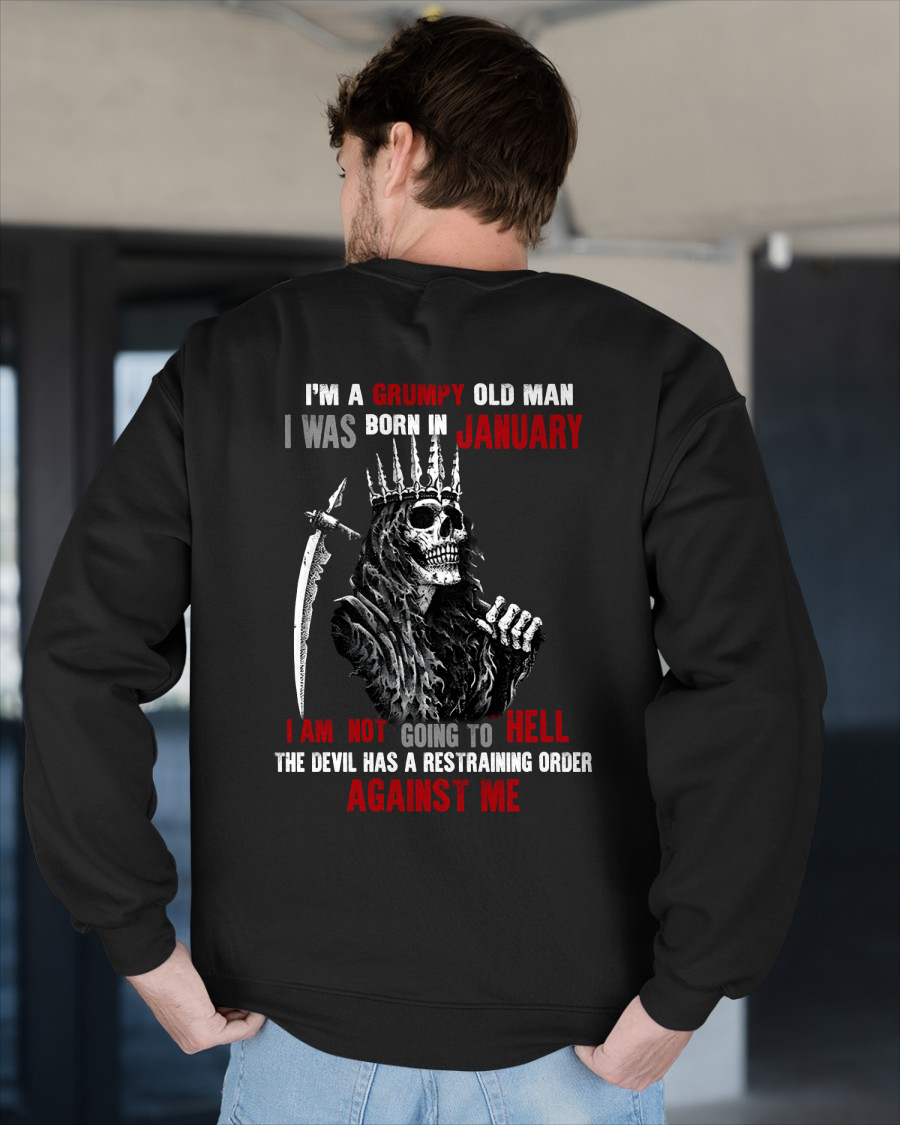 "JANUARY GRUMPY OLD MAN" - Funny Skull Birthday T-Shirt For Men (SKU26T-01139-01)