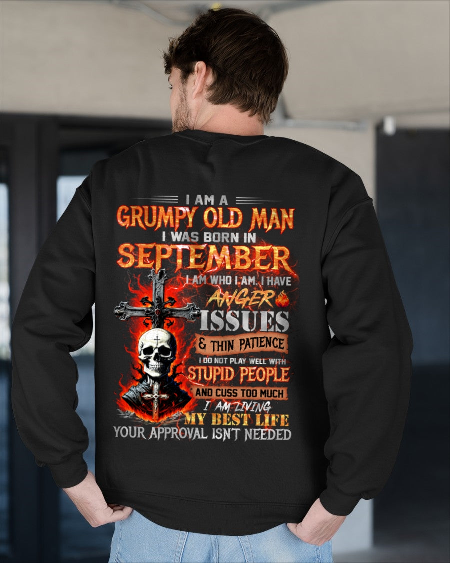 SEPTEMBER - GRUMPY OLD MAN T-SHIRT - FUNNY SKULL ANGER ISSUES TEE - PERFECT GIFT FOR MEN KATE09 / male (SKU12-319-09)
