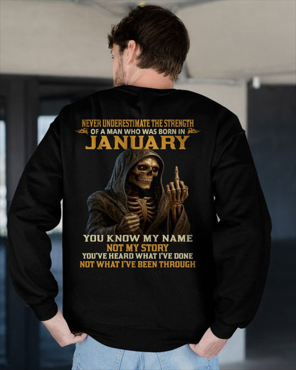 JANUARY - NEVER UNDERESTIMATE - BIRTHDAY T-SHIRT FOR MEN - NIKI01 (SKU26T-01-06-01)
