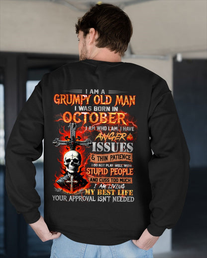 OCTOBER - GRUMPY OLD MAN T-SHIRT - FUNNY SKULL ANGER ISSUES TEE - PERFECT GIFT FOR MEN KATE10 / male (SKU12-319-10)