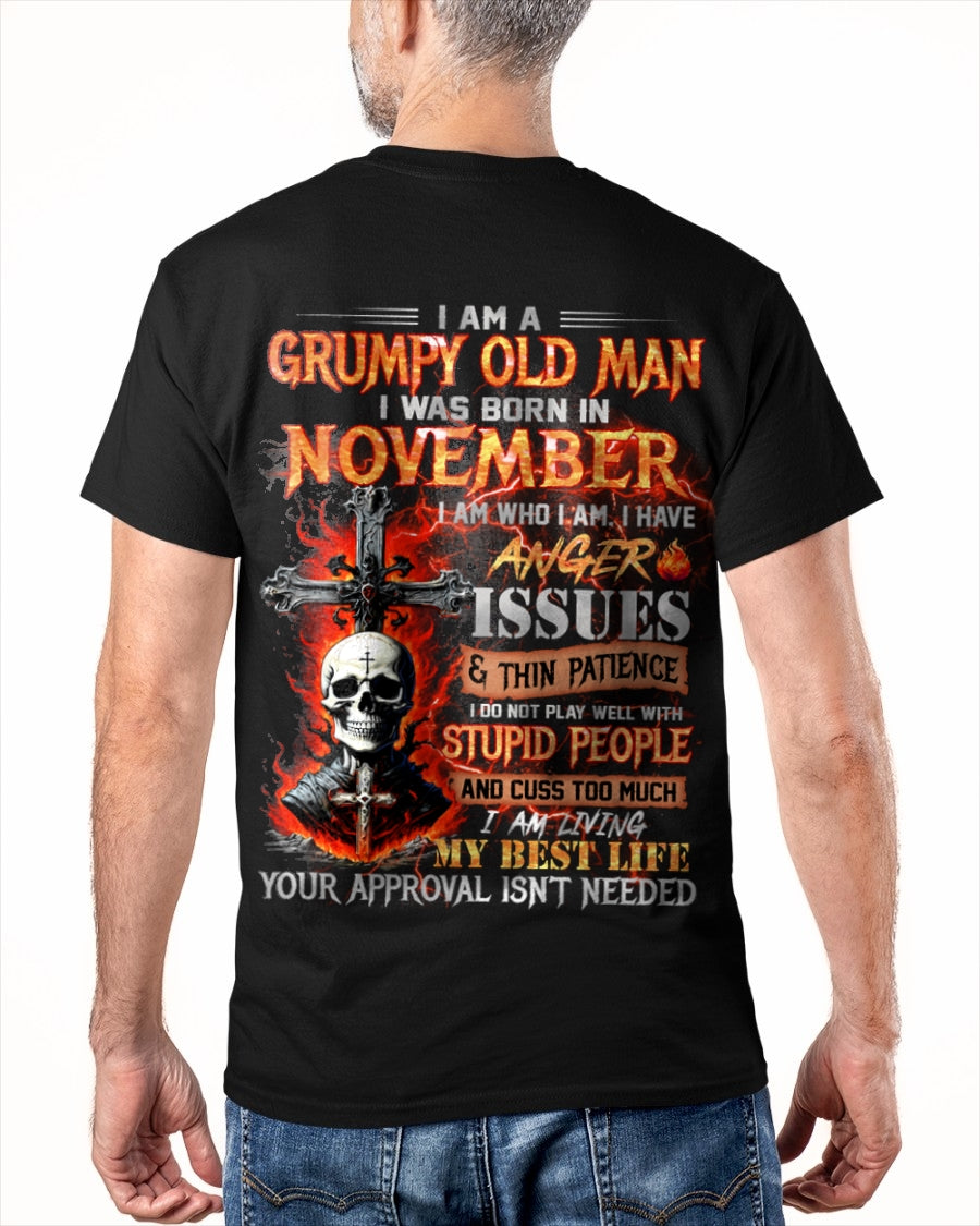NOVEMBER - GRUMPY OLD MAN T-SHIRT - FUNNY SKULL ANGER ISSUES TEE - PERFECT GIFT FOR MEN KATE11 / male (SKU12-319-11)