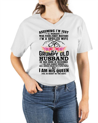 December - Spoiled Wife T-Shirt – Grumpy Old Husband Funny Tee - Perfect Gift From Husband - KATE12 (SKU11-101-12)