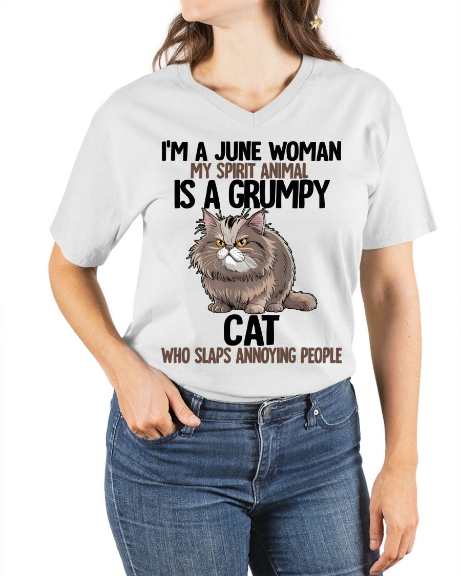 JUNE - MY SPIRIT ANIMAL IS A GRUMPY CAT - BIRTHDAY SHIRT FOR WOMEN - KATE06 (SKU12-278-06)