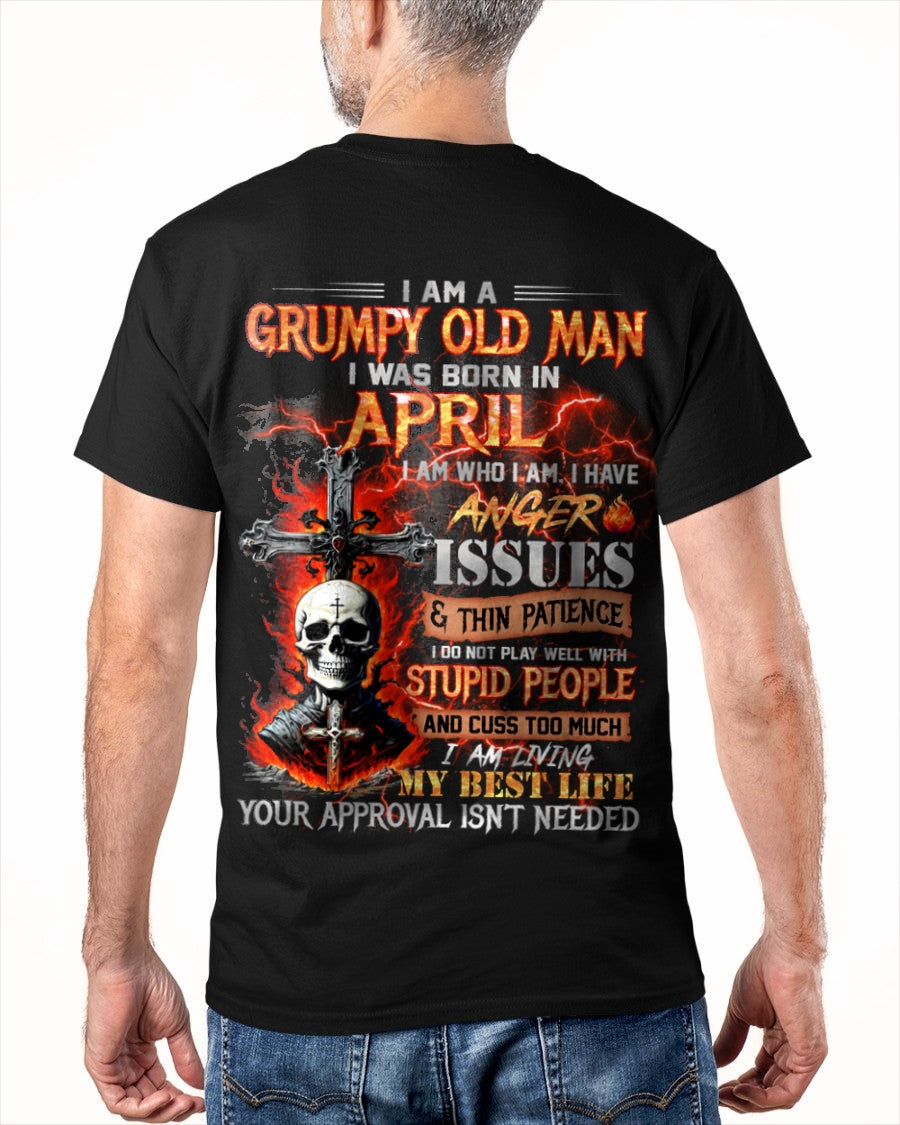 APRIL - GRUMPY OLD MAN T-SHIRT - FUNNY SKULL ANGER ISSUES TEE - PERFECT GIFT FOR MEN KATE04 / male (SKU12-319-04)