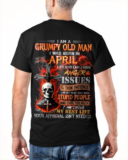 APRIL - GRUMPY OLD MAN T-SHIRT - FUNNY SKULL ANGER ISSUES TEE - PERFECT GIFT FOR MEN KATE04 / male (SKU12-319-04)