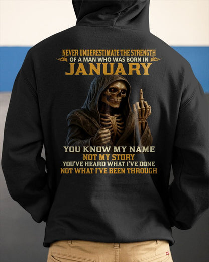 JANUARY - NEVER UNDERESTIMATE - BIRTHDAY T-SHIRT FOR MEN - KATE01 (SKU26T-01-06-01)