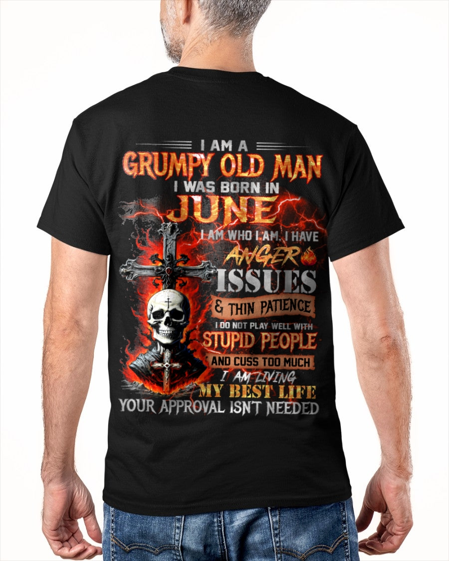 JUNE - GRUMPY OLD MAN T-SHIRT - FUNNY SKULL ANGER ISSUES TEE - PERFECT GIFT FOR MEN KATE06 / male (SKU12-319-06)