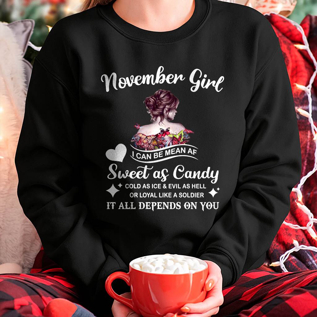 November Girl T-Shirt – Sweet As Candy, Cold As Ice - Birthday Gift for Women - KATE11 (SKU26T-01-38-11)