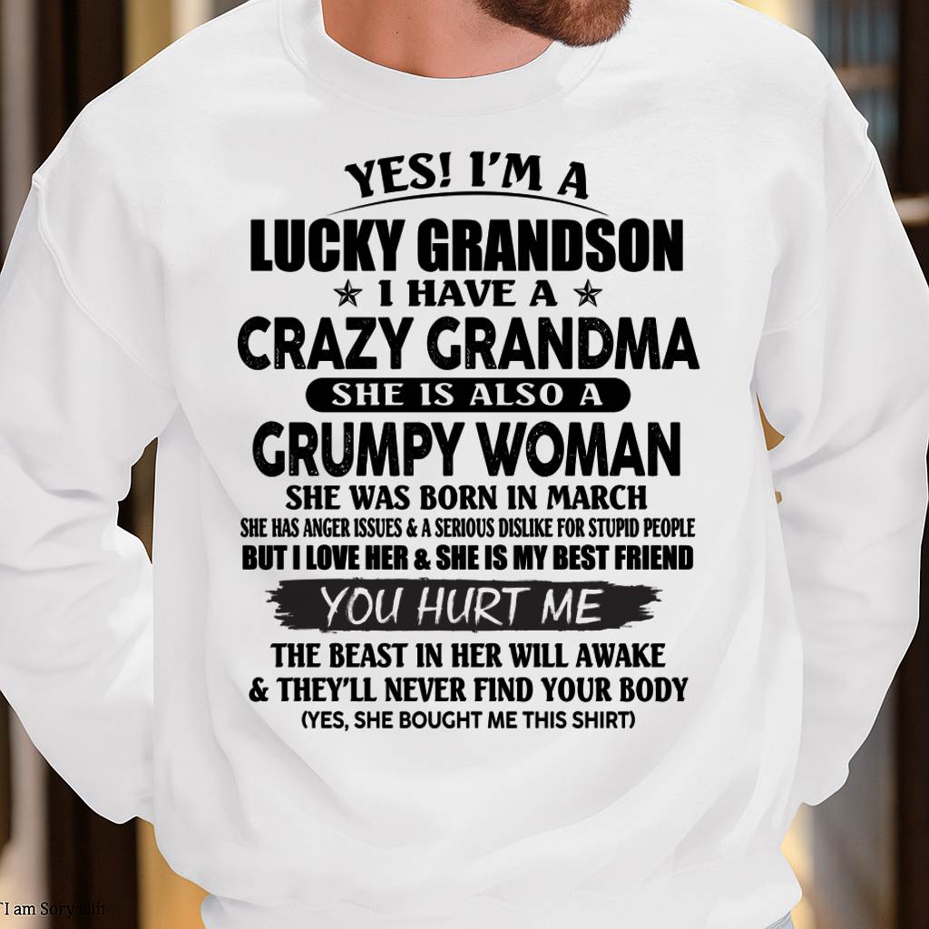MARCH - LUCKY GRANDSON OF CRAZY GRANDMA -  PERFECT GIFT FROM GRANDMA - KATE03 (SKU12-113-03)