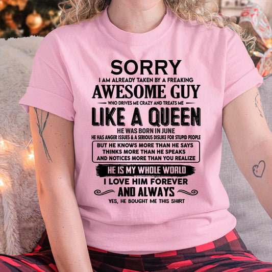 June - Sorry I am already taken by a freaking awesome guy - Gift for Wife From Husband - KATE06 (SKU-SRG-06)