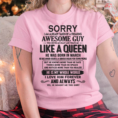 March - Sorry I am already taken by a freaking awesome guy - Gift for Wife From Husband - KATE03 (SKU08-25-03)
