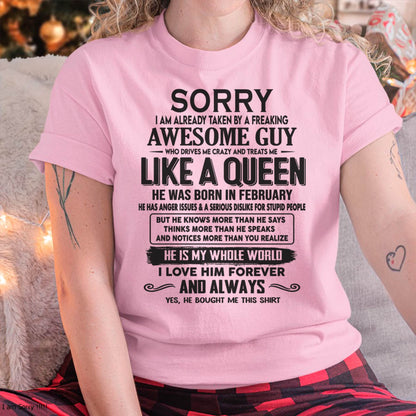 February - Sorry I am already taken by a freaking awesome guy - Gift for Wife From Husband - KATE02 (SKU08-25-02)
