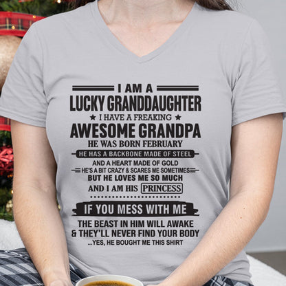 I Am A Lucky Granddaughter T-Shirt – Birthday Gift From February Grandpa / Man - KATE02 (SKU11-122-02)