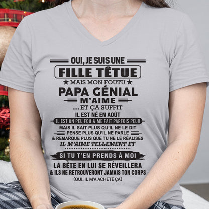 AOÛT - Oui, je suis une fille têtue – T-shirt | Cadeau d’anniversaire de papa pour sa fille - KATE08 / fr08 (SKU12-214-08)